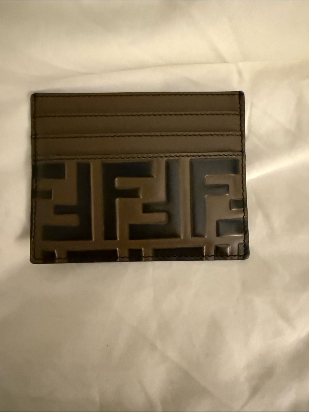 Fendi Brown Leather Card Holder with Textured Pattern